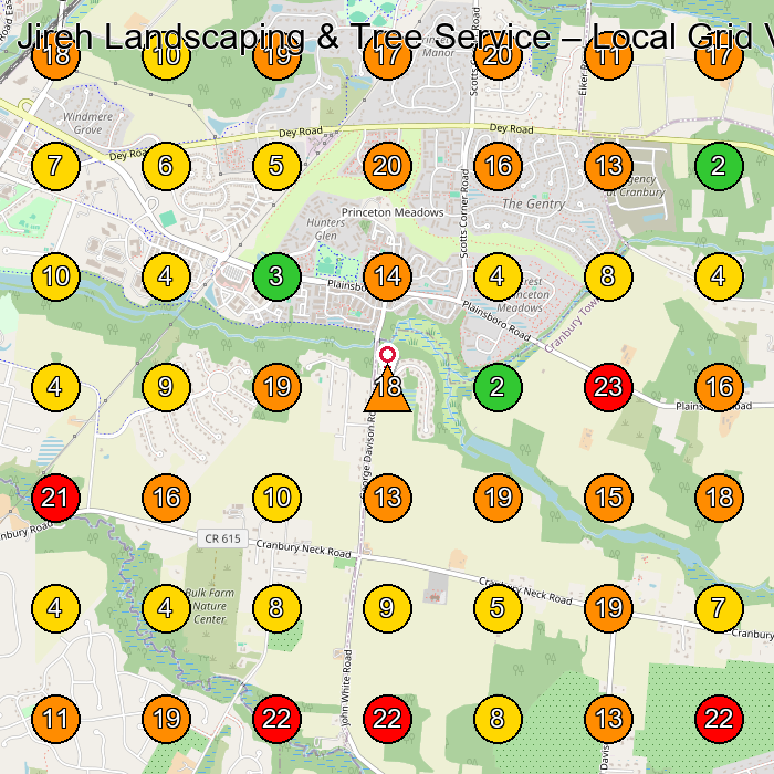Jireh Landscaping & Tree Service Tree Service GeoGrid ranking map for Plainsboro Township NJ